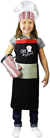 סט סינר לילדים Mükitchen | תנור מיט, כובע שף ו -24 סינר בישול לילדים למטבח, תלבושות ומלאכות שף |